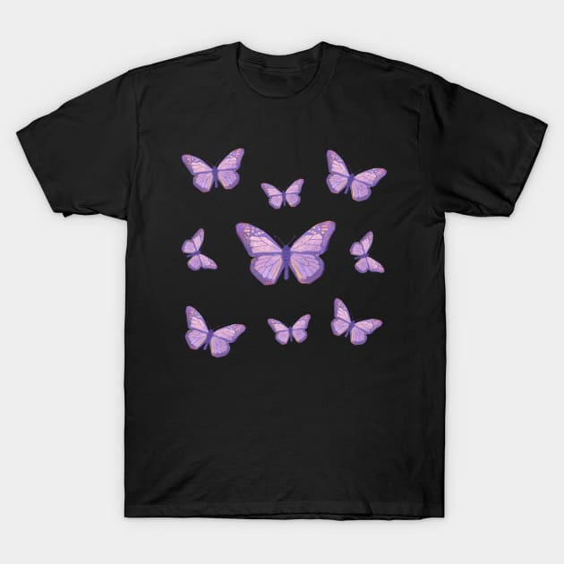 Purple Butterly Pattern Sticker T-Shirt by ColorsHappiness